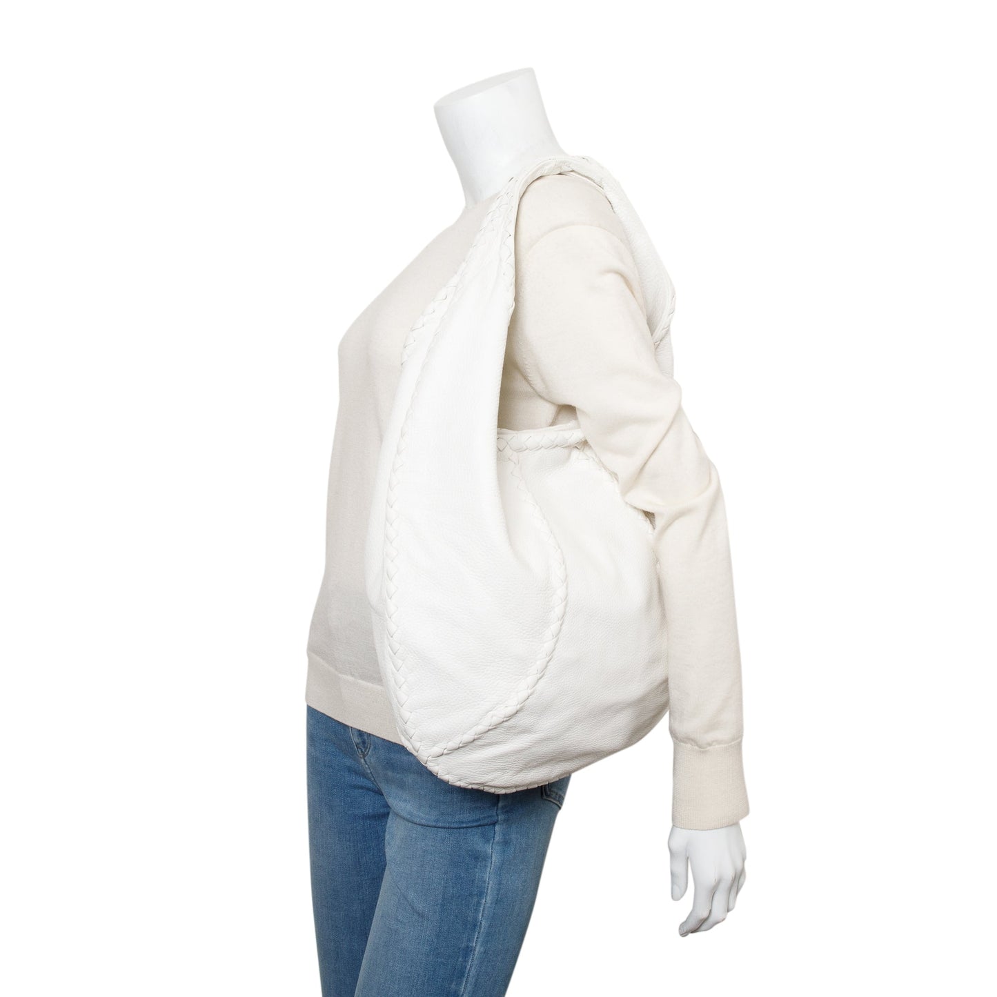 Bottega Veneta Intrecciato Cervo Hobo Leather White Travel Bag