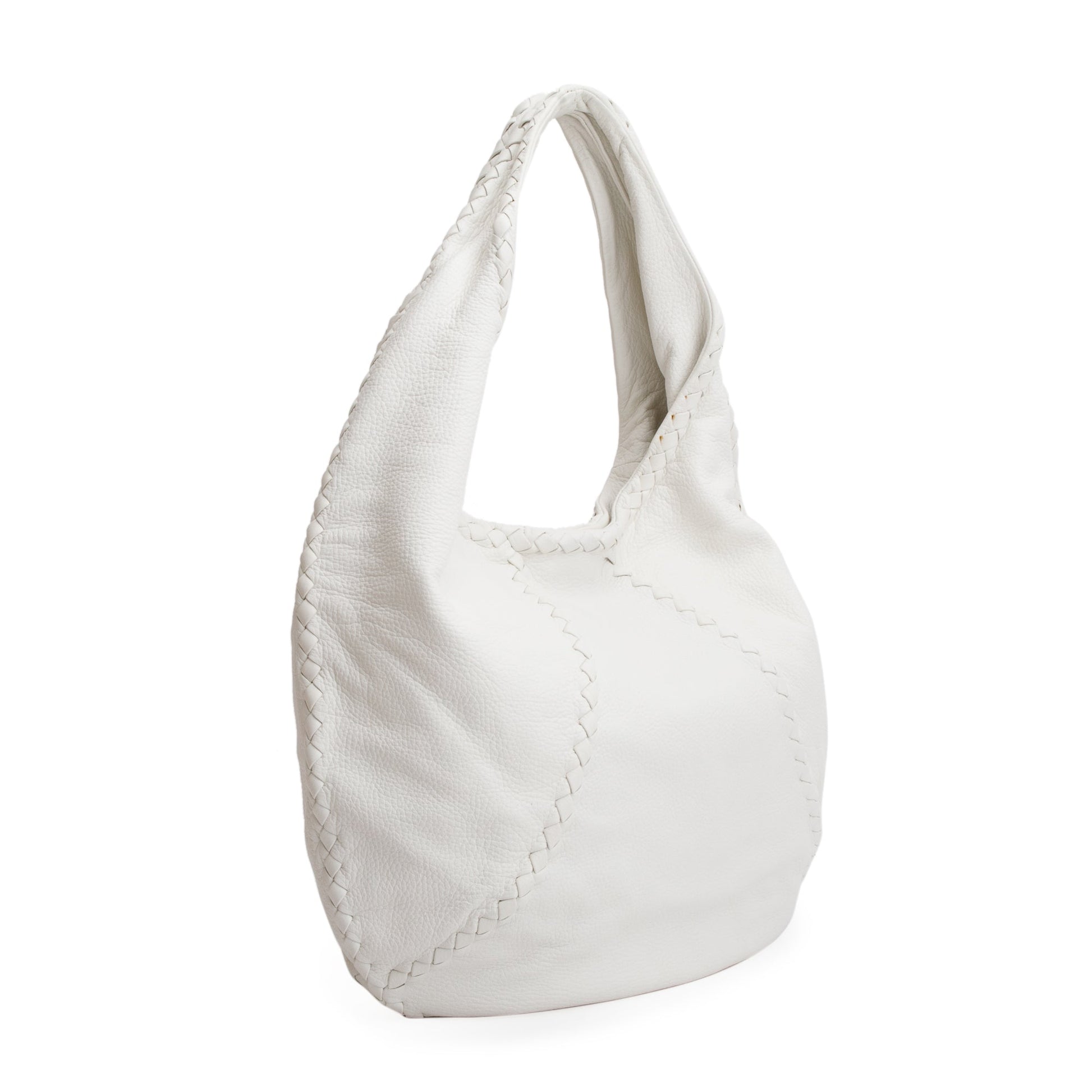 Bottega Veneta Intrecciato Cervo Hobo Leather White Travel Bag