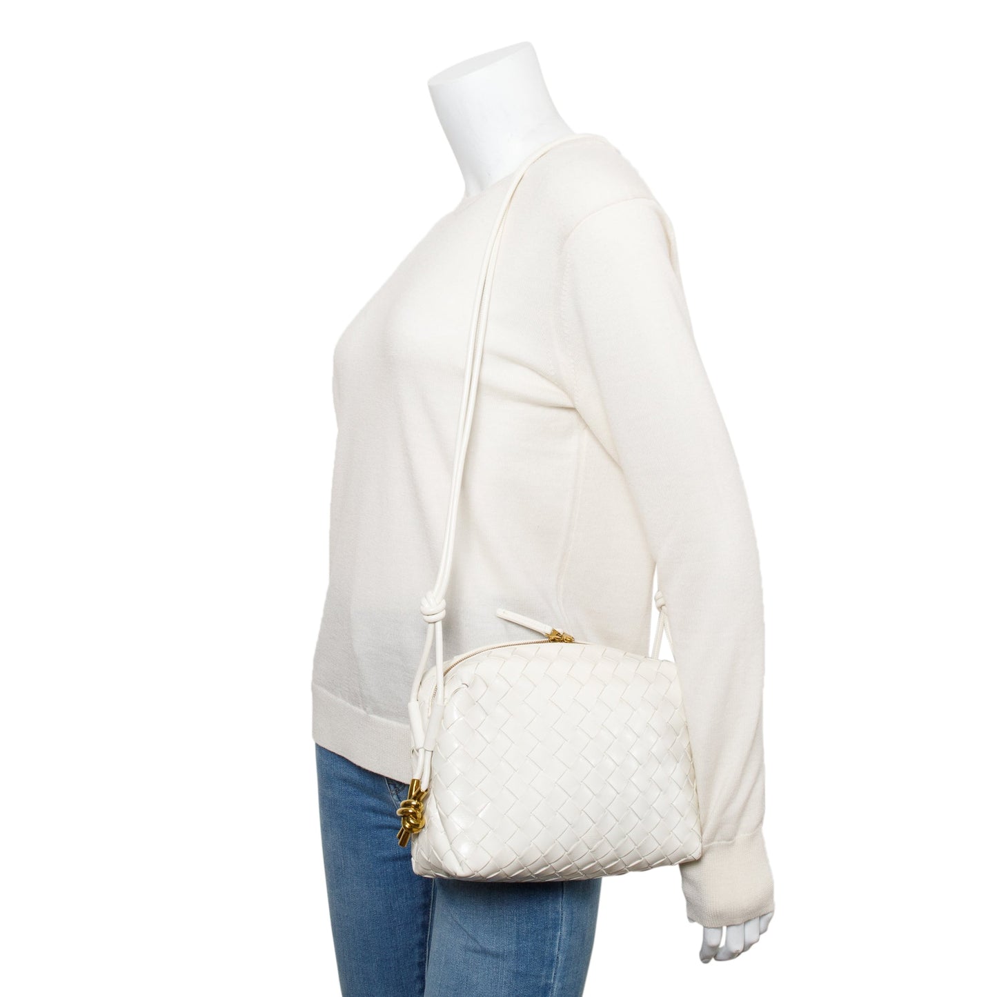 Bottega Veneta Intrecciato Loop Camera Bag Leather White Travel Bag