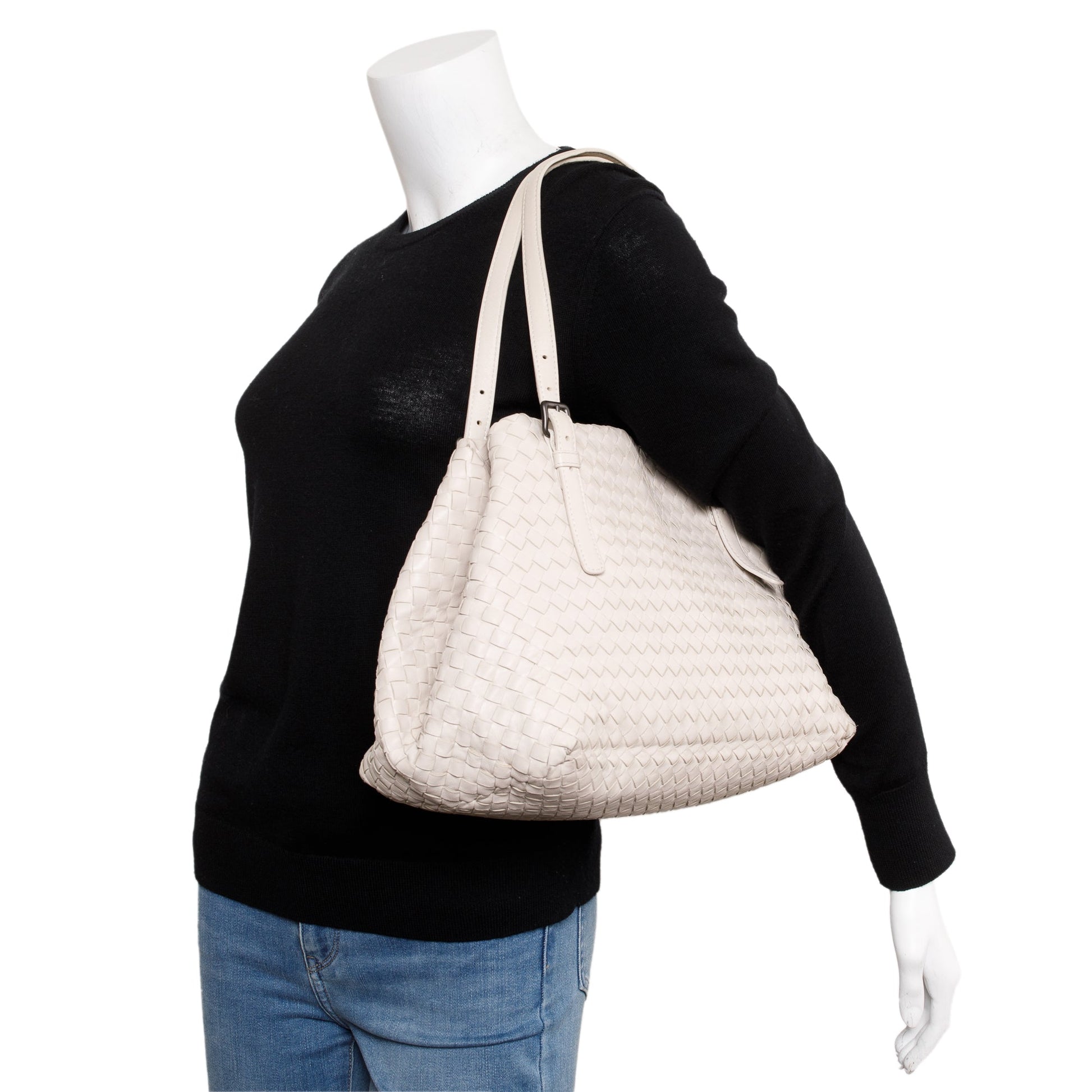 Bottega Veneta Intrecciato Cesta Tote Leather White Tote Bag