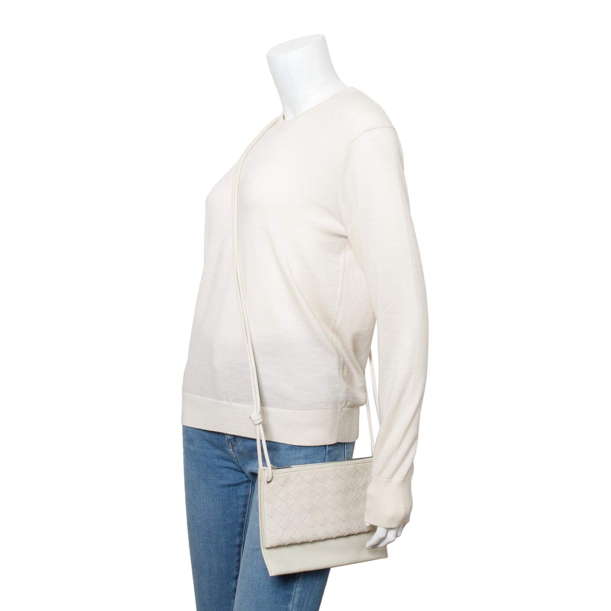 Bottega Veneta Intrecciato Nappa Double Pouch Crossbody Bag Leather White