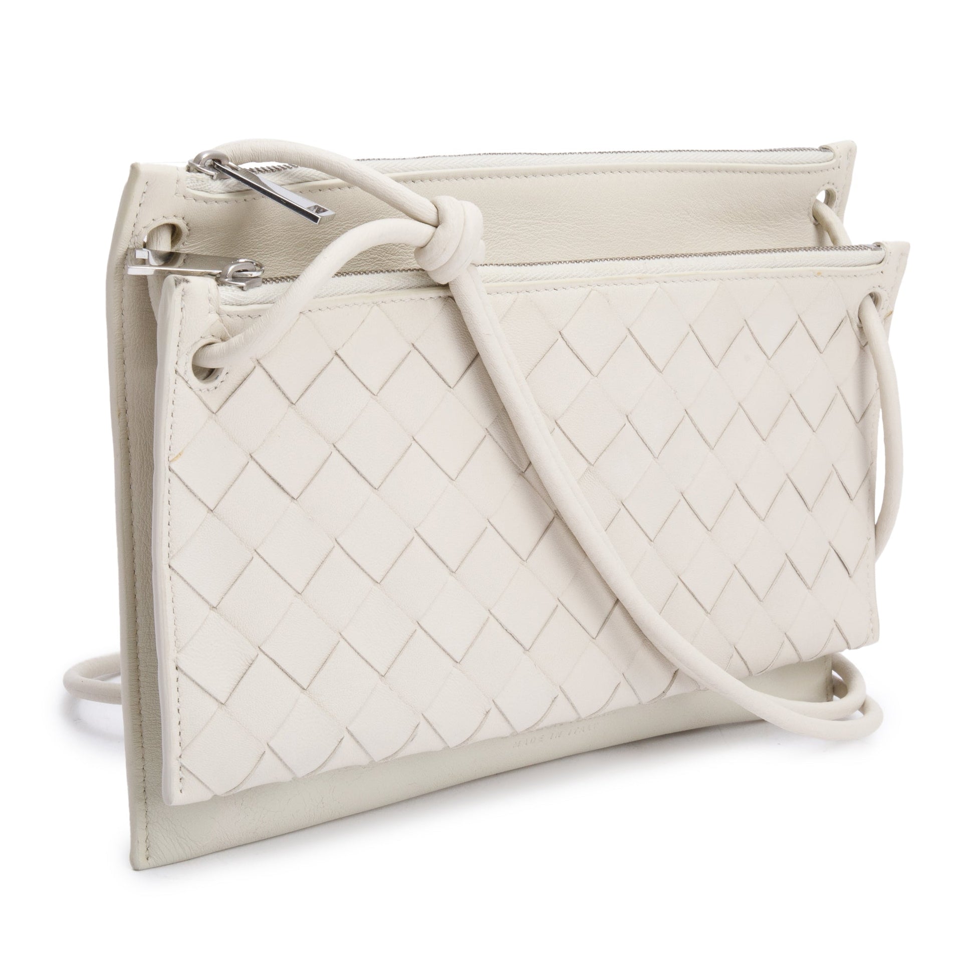 Bottega Veneta Intrecciato Nappa Double Pouch Crossbody Bag Leather White