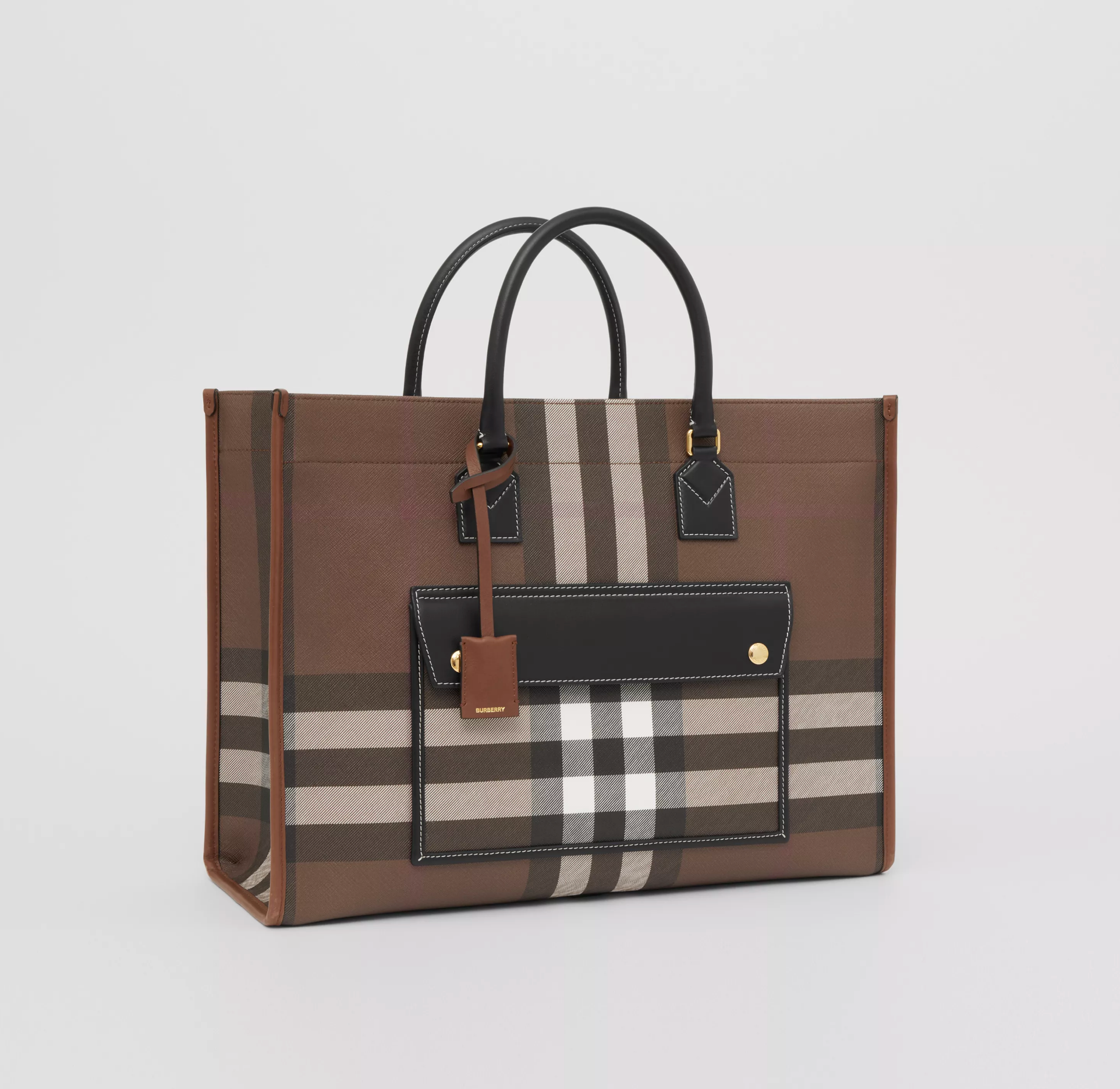 Burberry Freya Check Tote Leather Medium Tote Bag