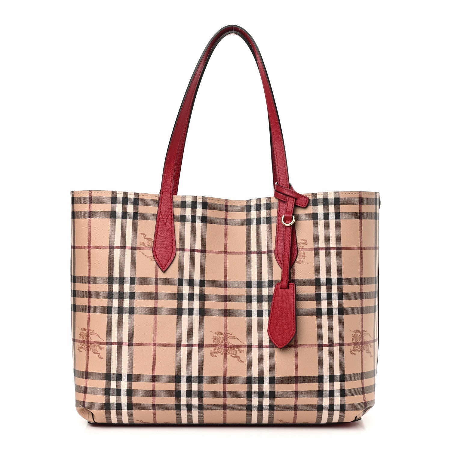Burberry Haymarket Check Reversible Tote Red Medium Tote Bag