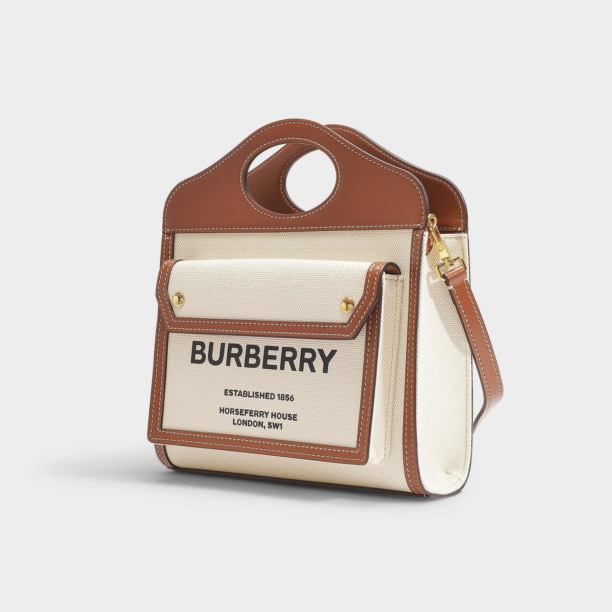 Burberry Two Tone And Pocket Bag Leather Canvas Mini Travel Bag