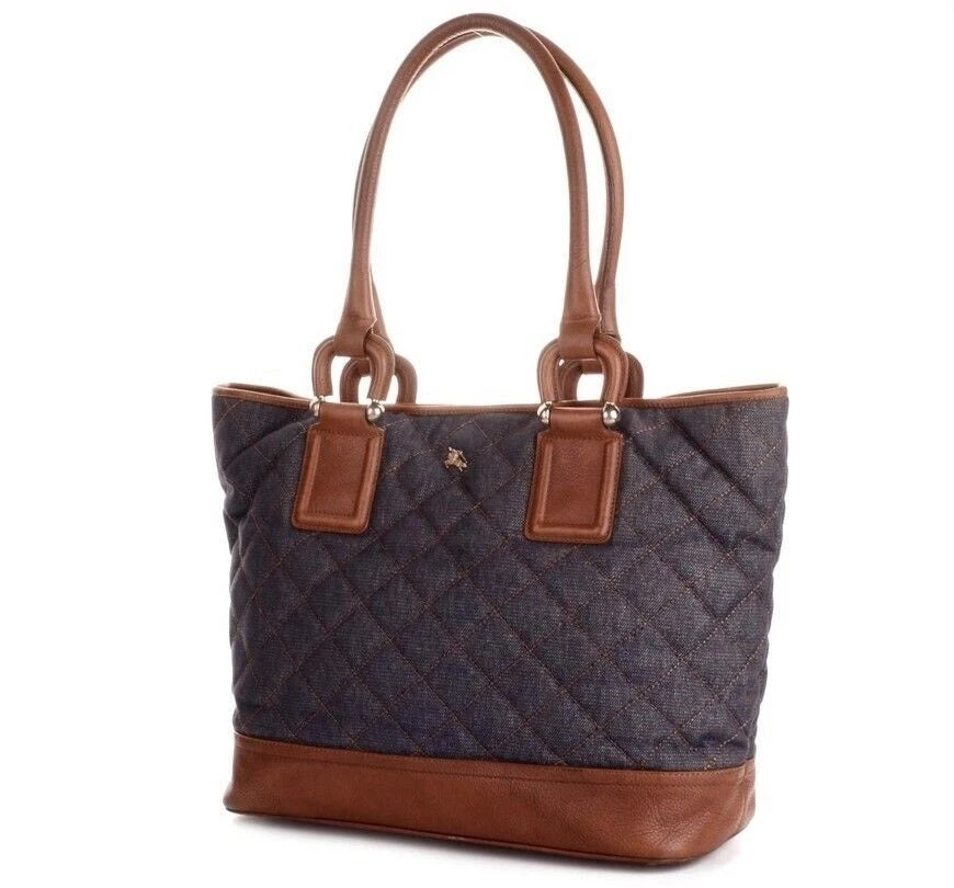 Burberry Grange Tote Bag Leather Denim Quilted