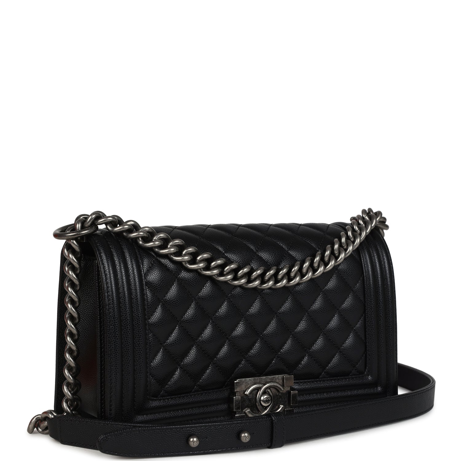 Chanel Medium Boy Bag Black Caviar Aged Ruthenium Hardware
