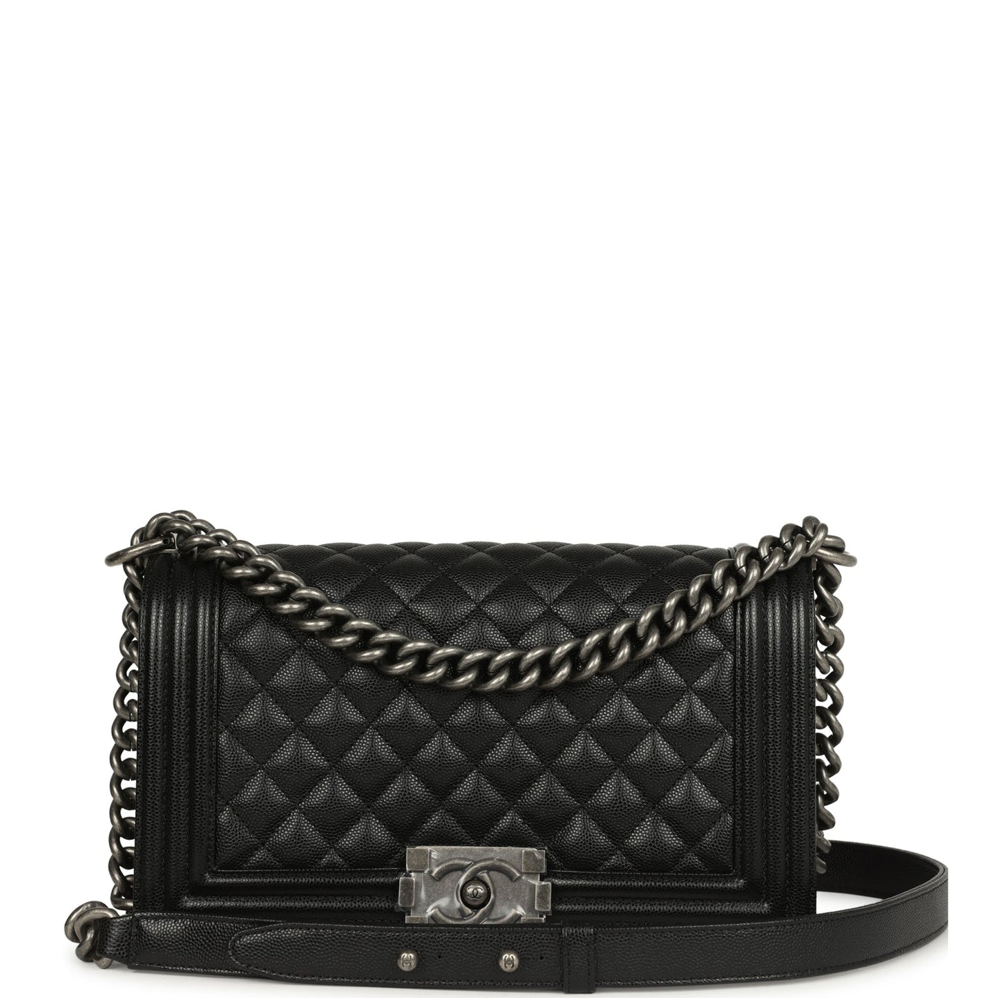 Chanel Old Medium Boy Bag Black Caviar Aged Ruthenium Hardware