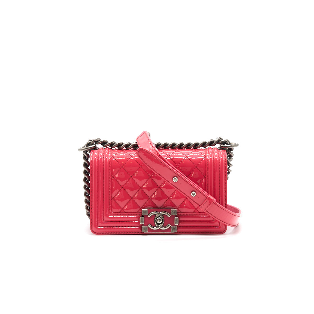 Chanel Small Leboy Patent Leather Pink Ruthenium Hardware Handbag