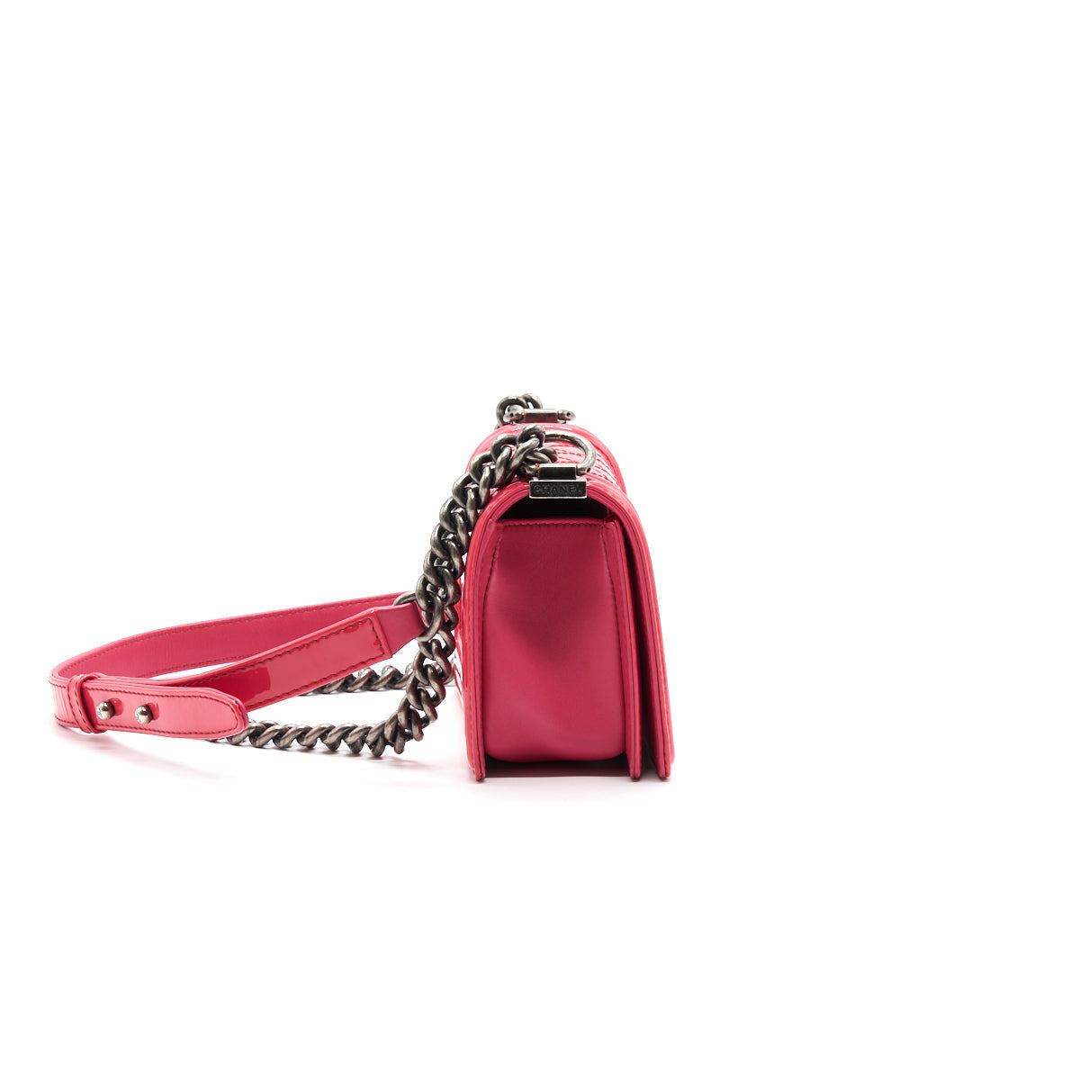Chanel Small Leboy Patent Leather Pink Ruthenium Hardware Handbag