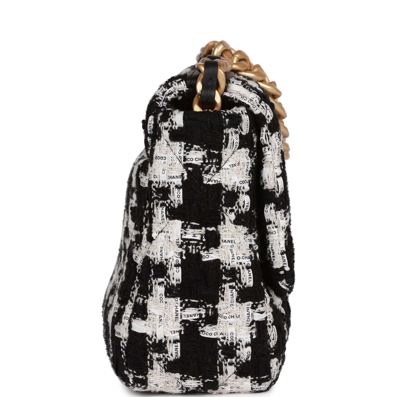 Chanel Medium 19 Flap Bag Black and White Tweed Mixed Hardware