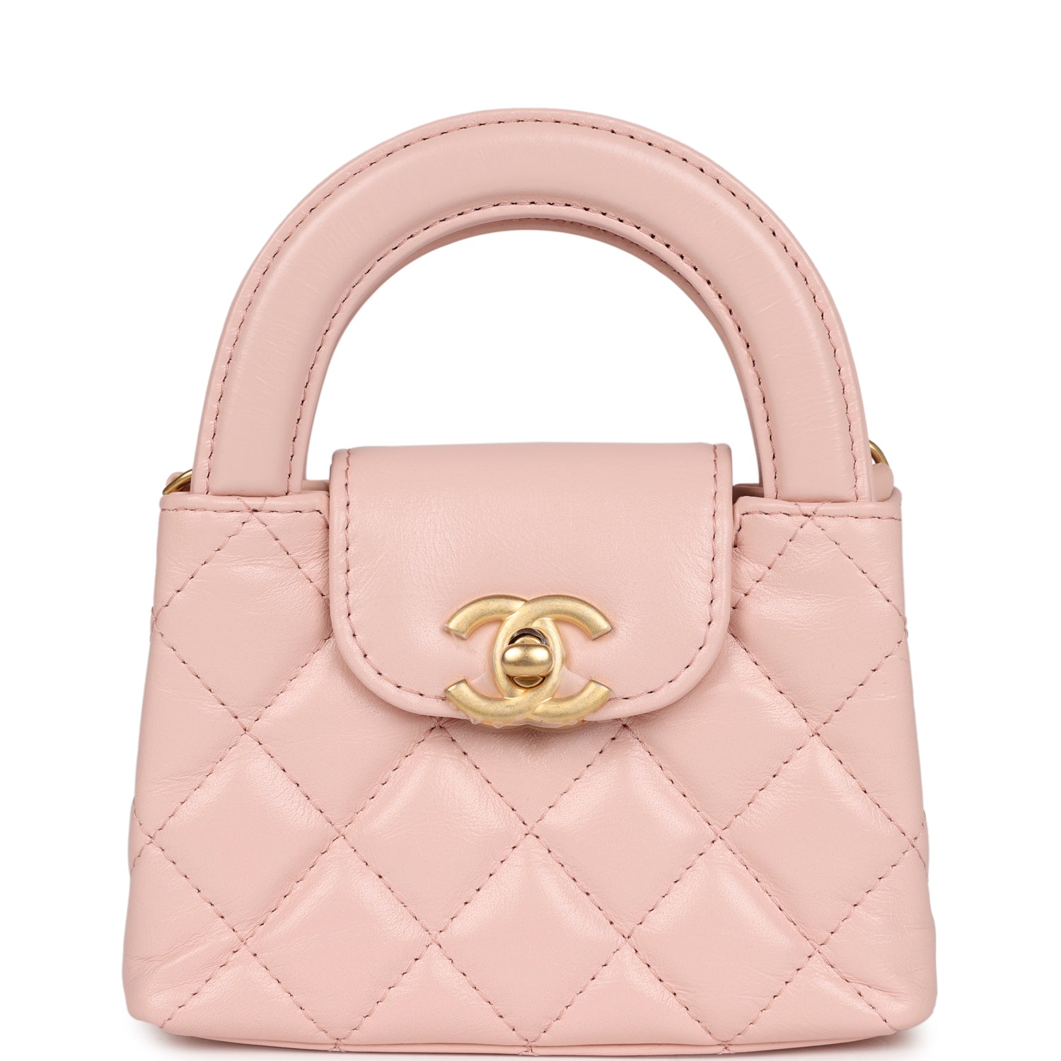 Chanel Nano Kelly Shopper Light Pink Shiny Aged Calfskin Brushed Gold Hardware Women Shoes