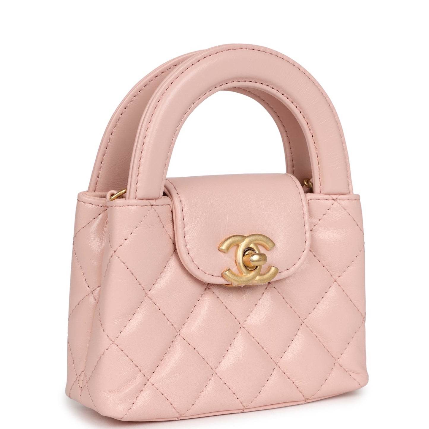 Chanel Nano Kelly Shopper Light Pink Shiny Aged Calfskin Brushed Gold Hardware Women Shoes