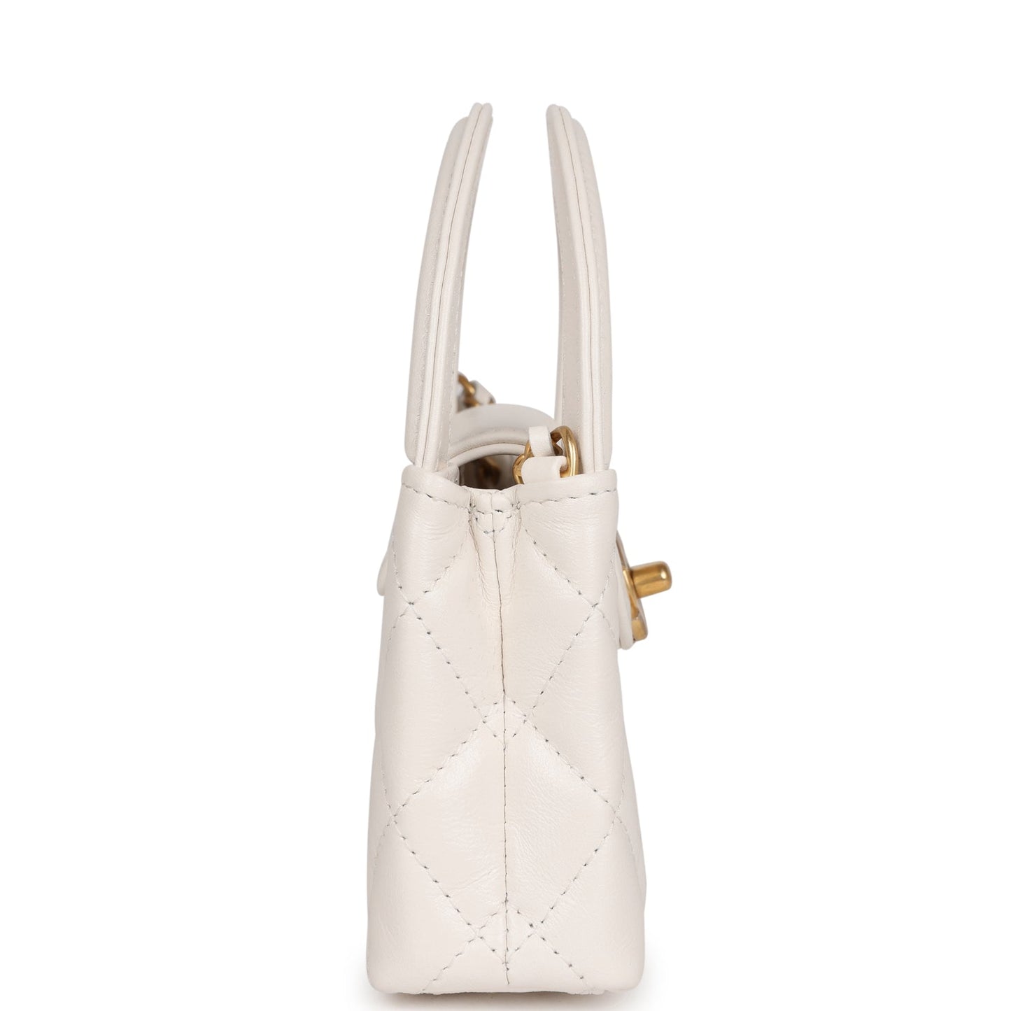 Chanel Nano Kelly Shopper White Shiny Aged Calfskin Brushed Gold Hardware Bag