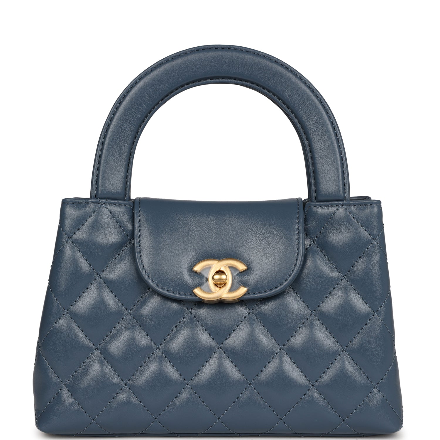 Chanel Small Kelly Shopper Blue Shiny Aged Calfskin Brushed Gold Hardware Women Shoes