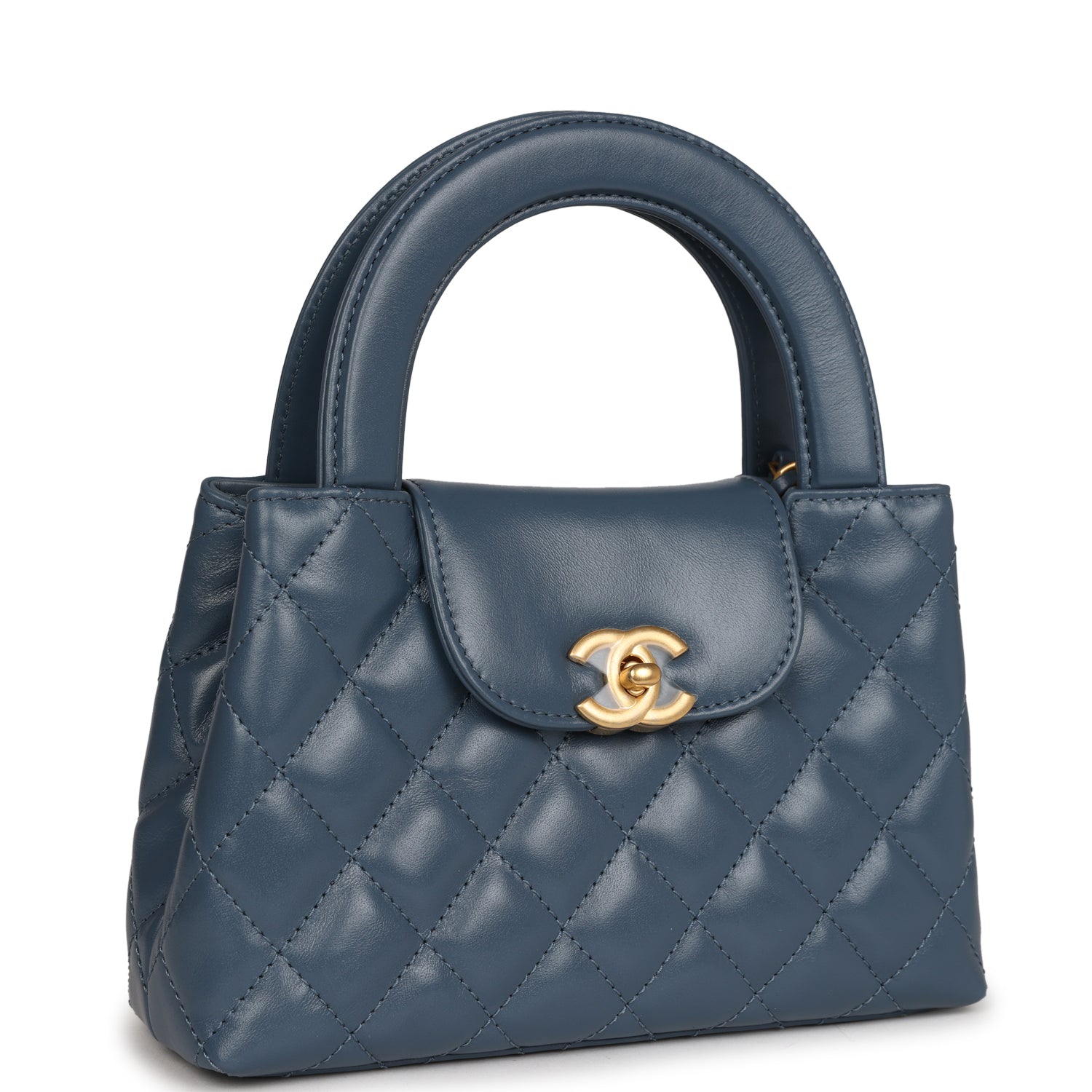 Chanel Small Kelly Shopper Blue Shiny Aged Calfskin Brushed Gold Hardware Women Shoes