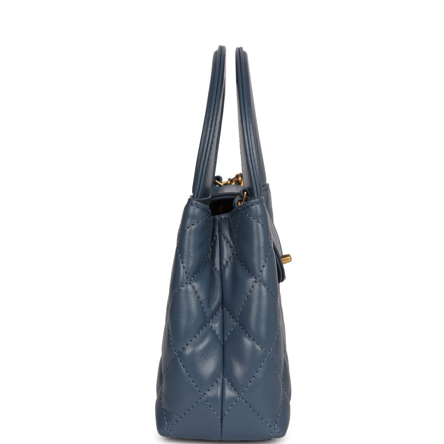 Chanel Small Kelly Shopper Blue Shiny Aged Calfskin Brushed Gold Hardware Women Shoes
