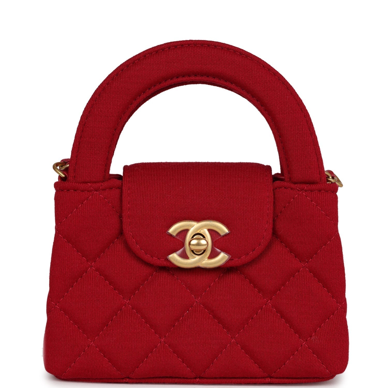Chanel Nano Kelly Shopper Red Jersey Brushed Gold Hardware Bag