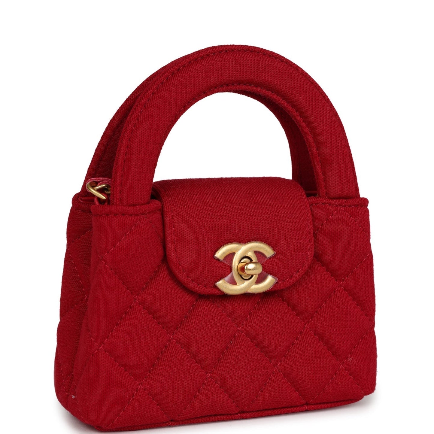 Chanel Nano Kelly Shopper Red Jersey Brushed Gold Hardware Women Shoes