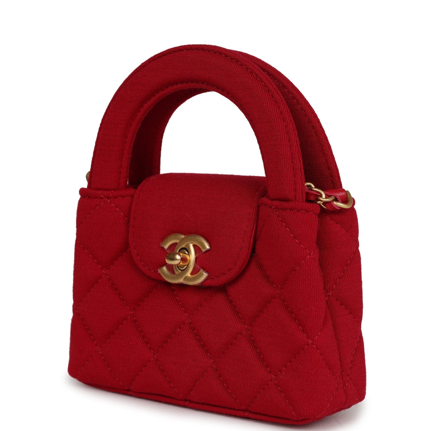 Chanel Nano Kelly Shopper Red Jersey Brushed Gold Hardware Bag