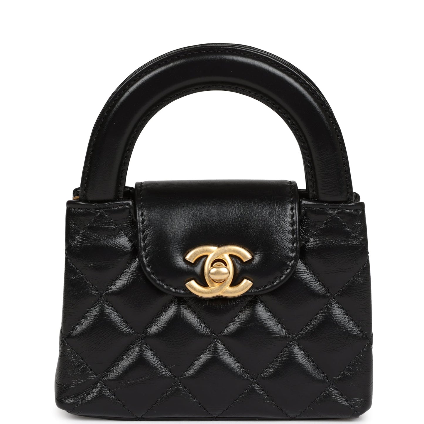 Chanel Nano Kelly Shopper Black Shiny Aged Calfskin Brushed Gold Hardware Bag