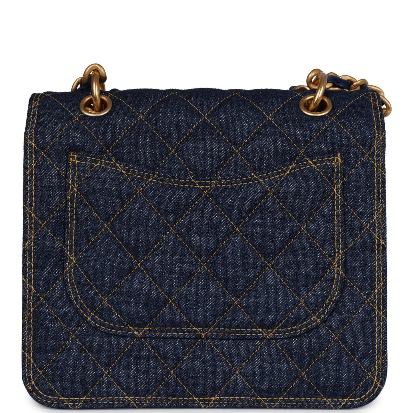 Chanel Square Flap Blue Denim Antique Gold Hardware