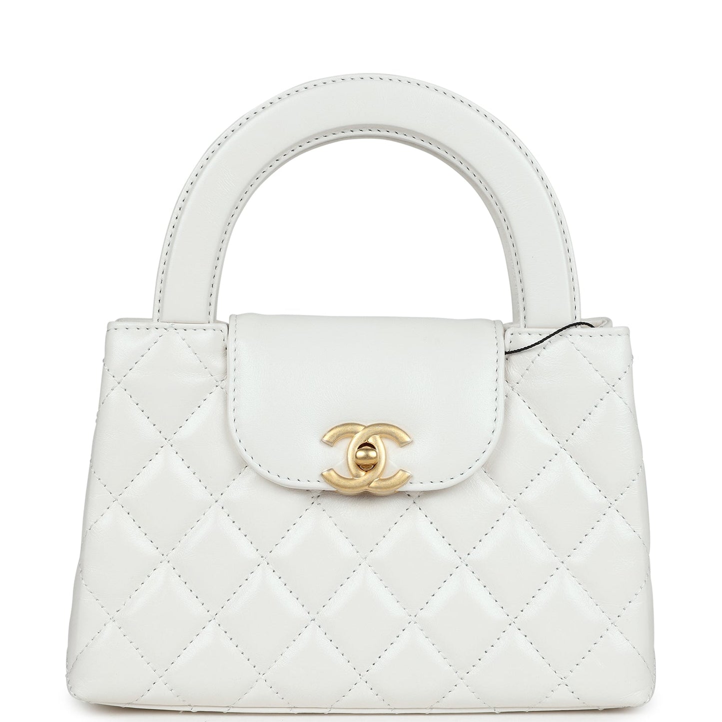 Chanel Small Kelly Shopper White Shiny Aged Calfskin Brushed Gold Hardware Bag
