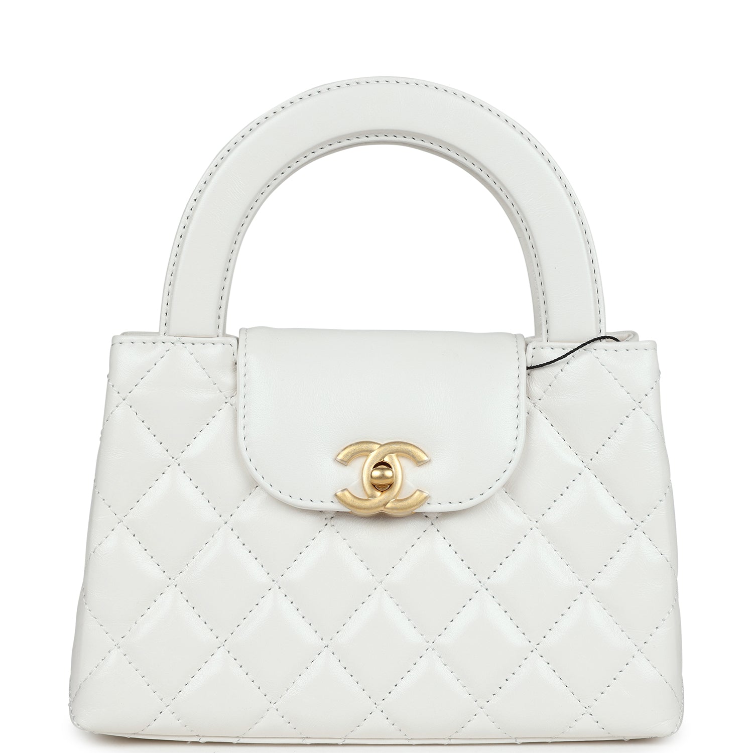 Chanel Small Kelly Shopper White Shiny Aged Calfskin Brushed Gold Hardware Bag