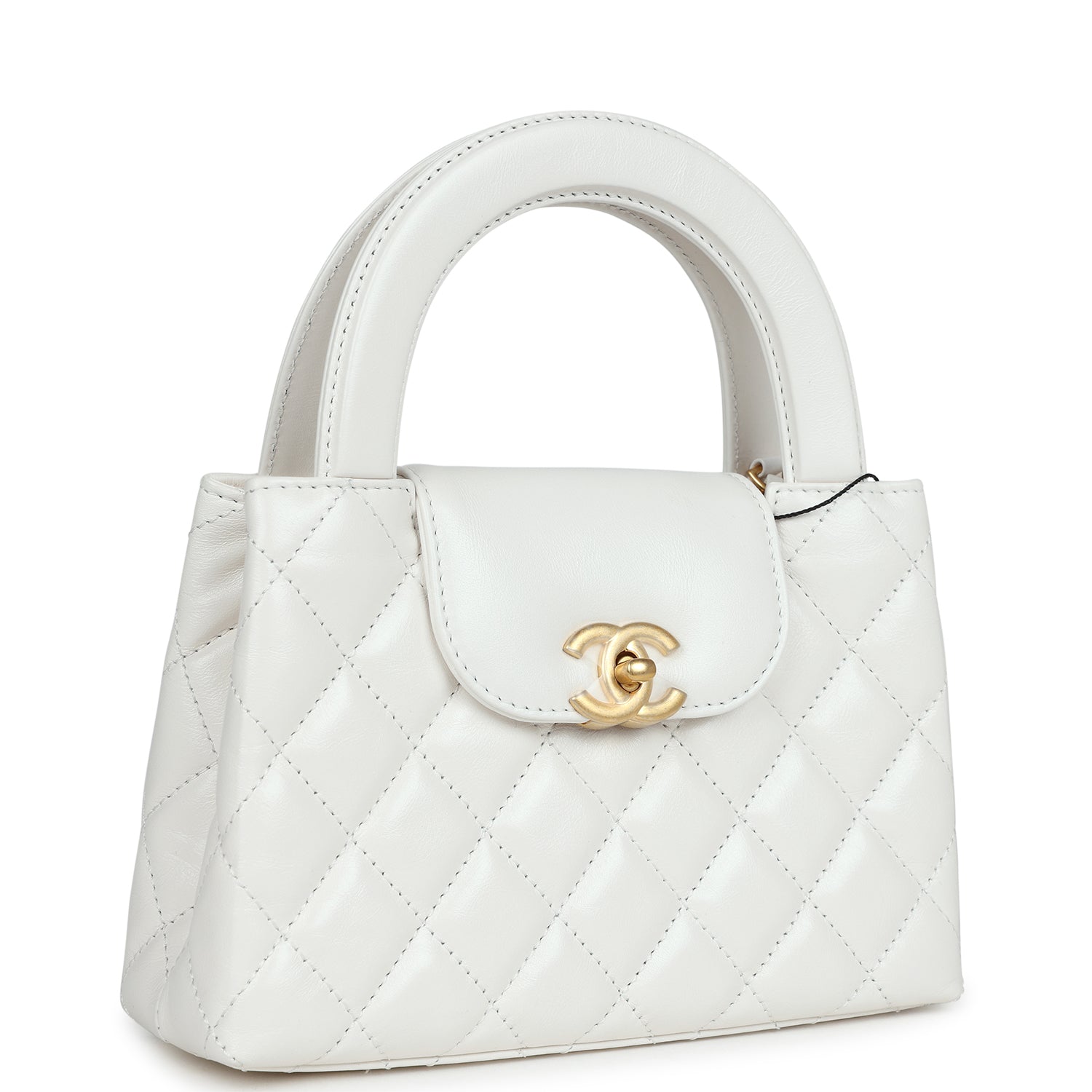 Chanel Small Kelly Shopper White Shiny Aged Calfskin Brushed Gold Hardware Bag