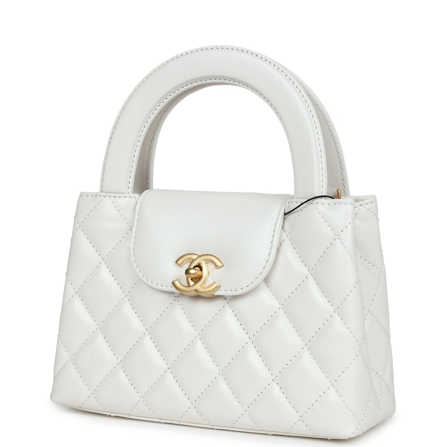 Chanel Small Kelly Shopper White Shiny Aged Calfskin Brushed Gold Hardware Bag