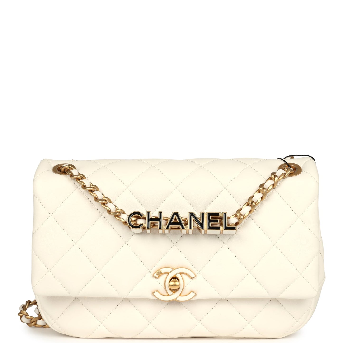 Chanel Small Cc Flap Bag White Lambskin Antique Gold Hardware
