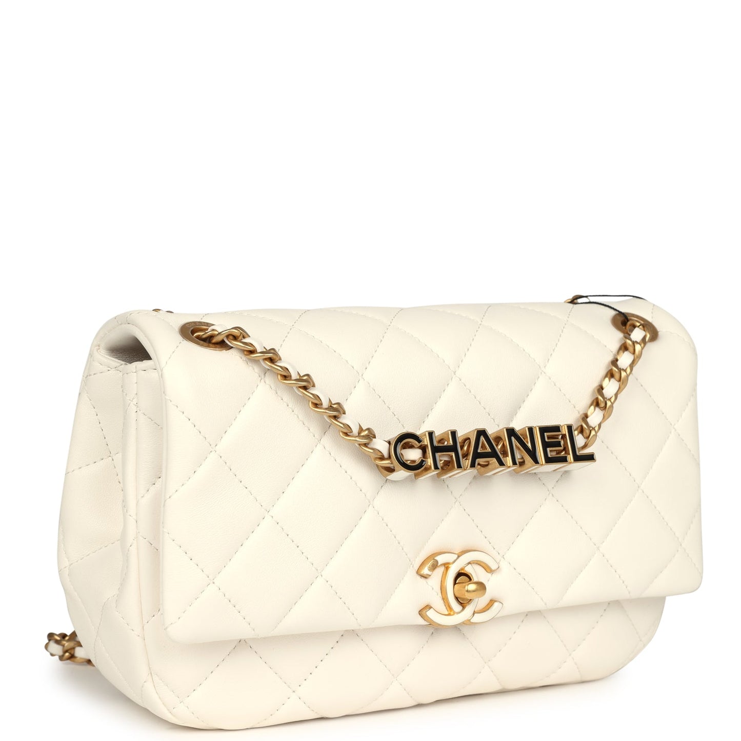 Chanel Small Cc Flap Bag White Lambskin Antique Gold Hardware