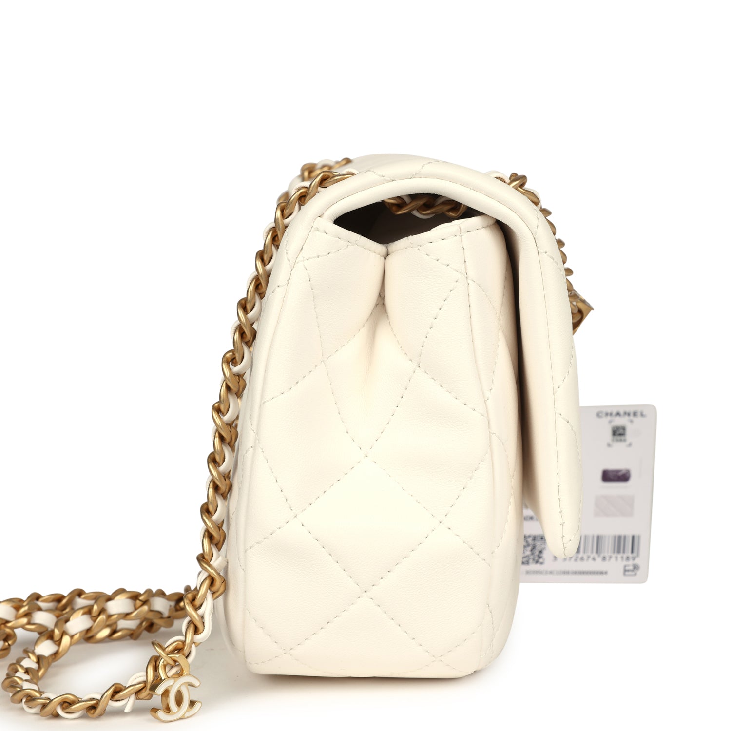Chanel Small Cc Flap Bag White Lambskin Antique Gold Hardware