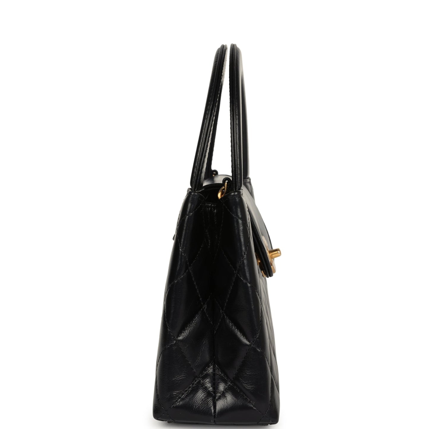Chanel Small Kelly Shopper Black Aged Calfskin Brushed Gold Hardware Women Shoes