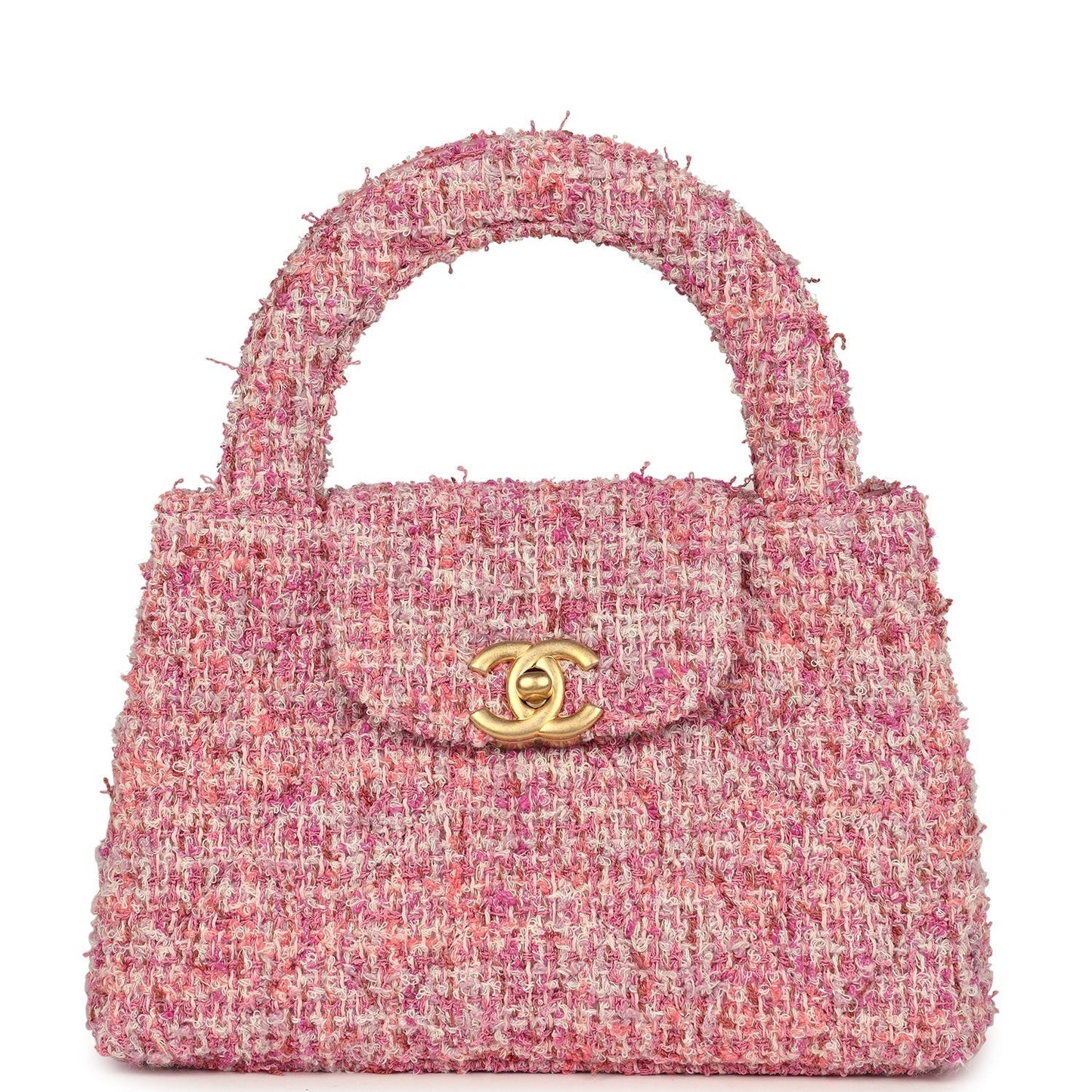 Chanel Small Kelly Shopper Pink Tweed Brushed Gold Hardware Bag