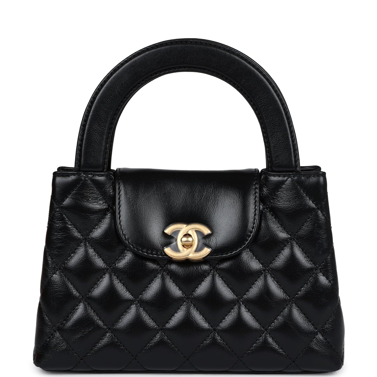 Chanel Small Kelly Shopper Black Shiny Aged Calfskin Brushed Gold Hardware Bag