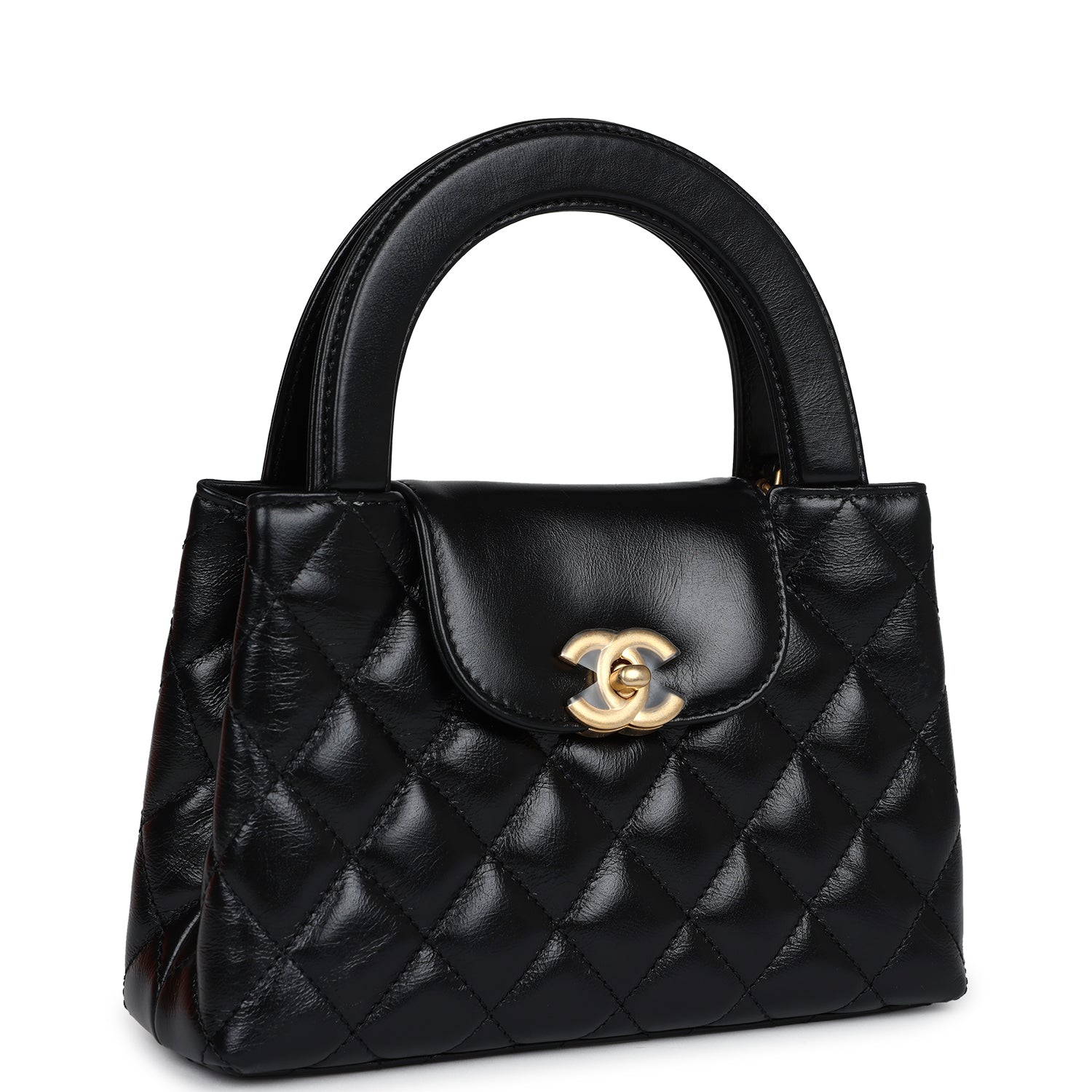 Chanel Small Kelly Shopper Black Shiny Aged Calfskin Brushed Gold Hardware Bag