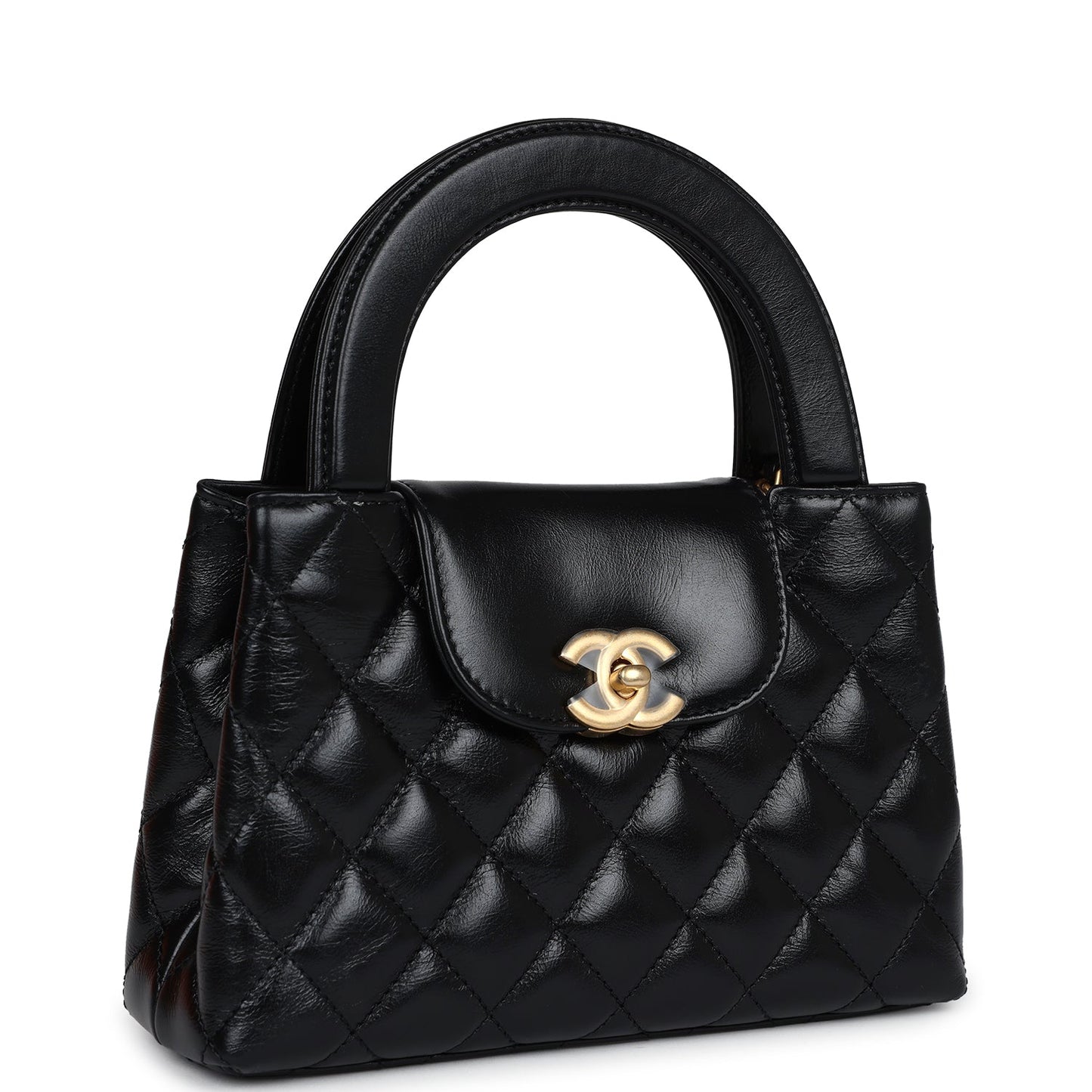Chanel Small Kelly Shopper Black Shiny Aged Calfskin Brushed Gold Hardware Women Shoes