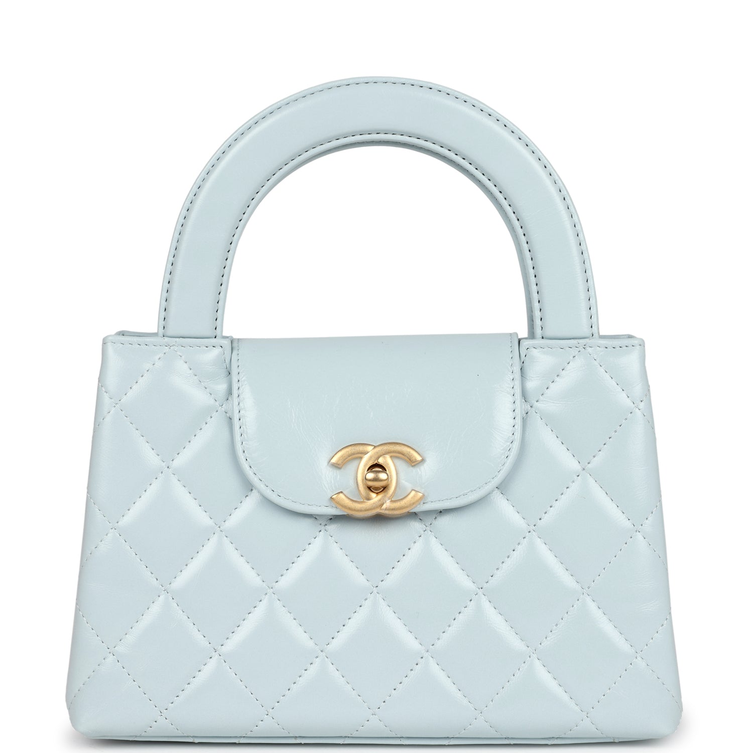 Chanel Small Kelly Shopper Light Blue Shiny Aged Calfskin Brushed Gold Hardware Bag