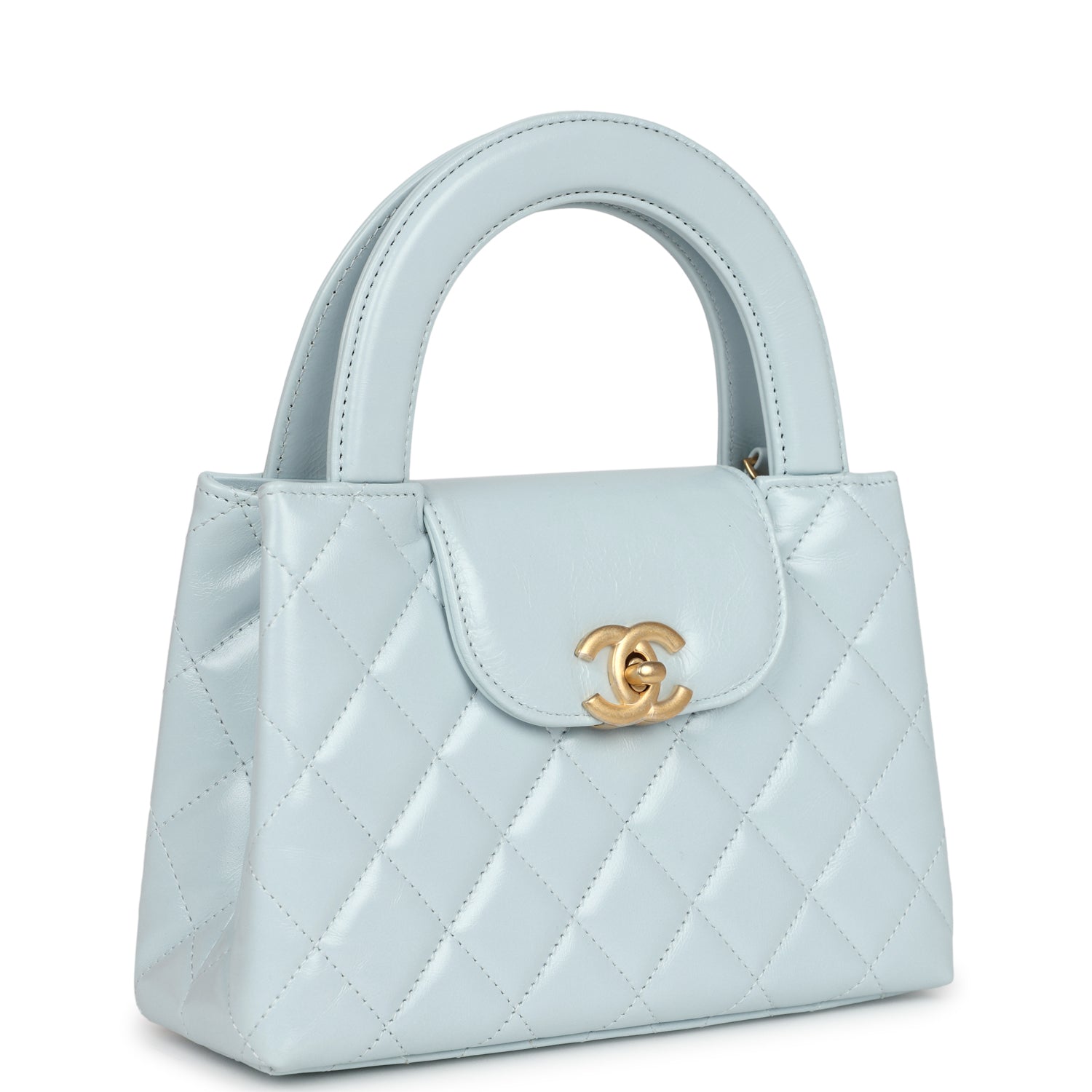 Chanel Small Kelly Shopper Light Blue Shiny Aged Calfskin Brushed Gold Hardware Bag