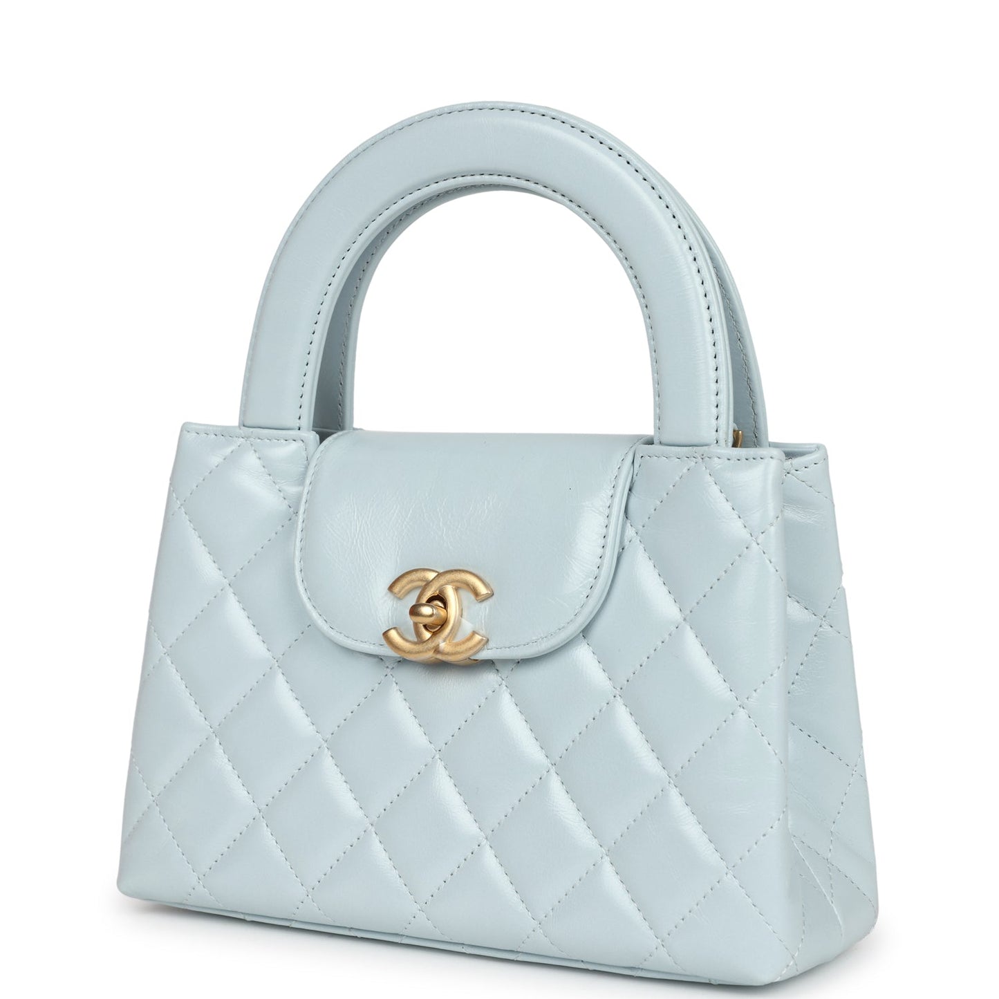 Chanel Small Kelly Shopper Light Blue Shiny Aged Calfskin Brushed Gold Hardware Bag