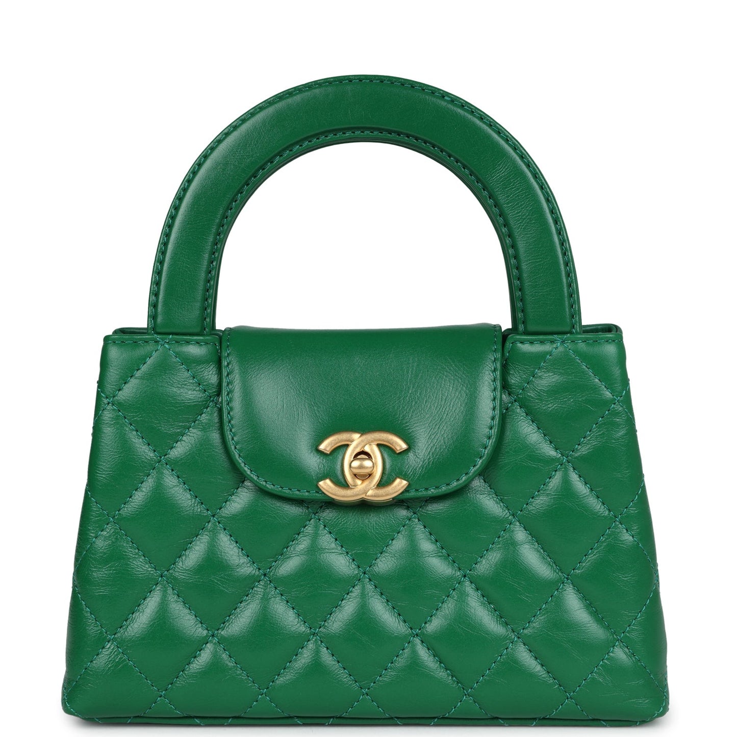 Chanel Small Kelly Shopper Dark Green Shiny Aged Calfskin Brushed Gold Hardware Women Shoes