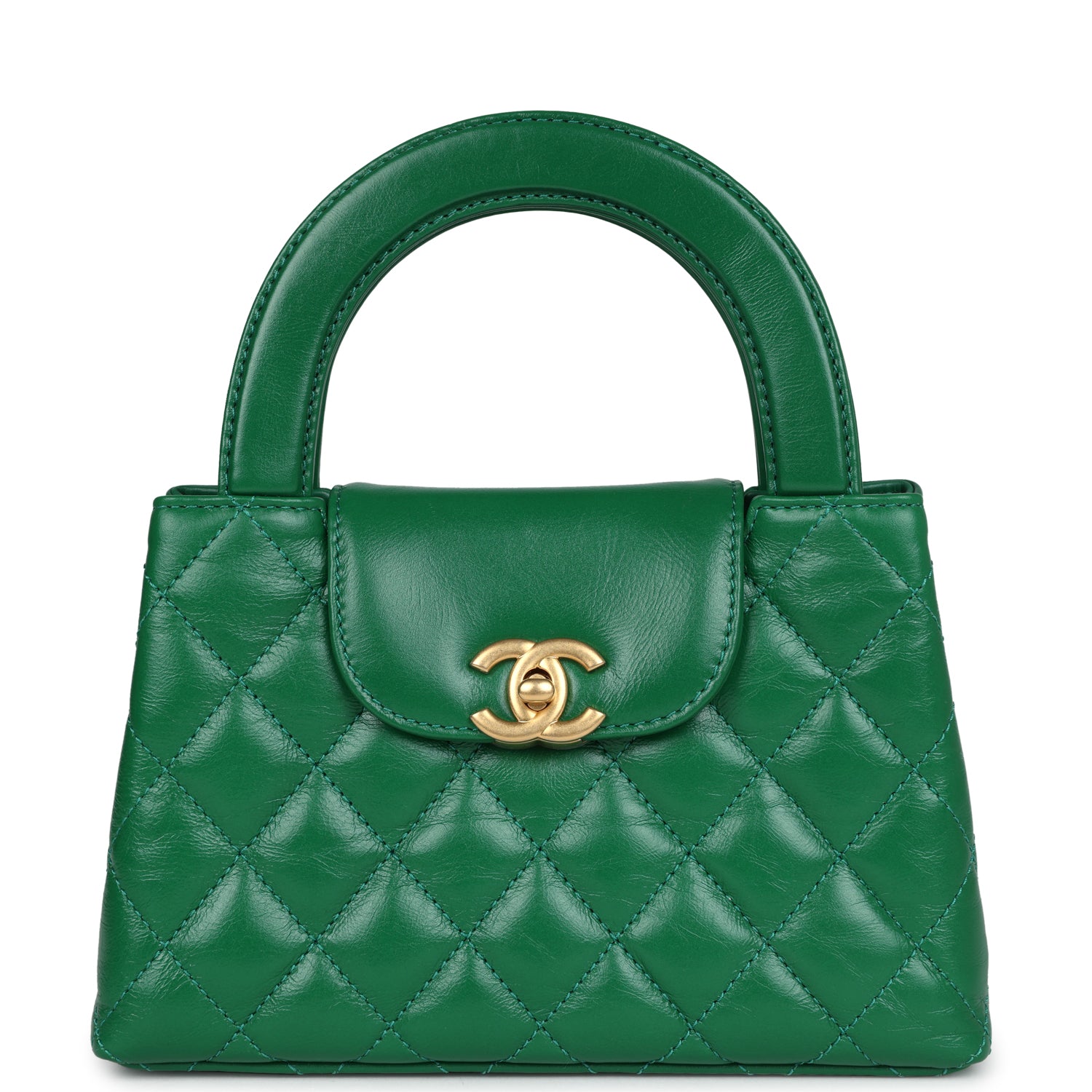 Chanel Small Kelly Shopper Dark Green Shiny Aged Calfskin Brushed Gold Hardware Women Shoes