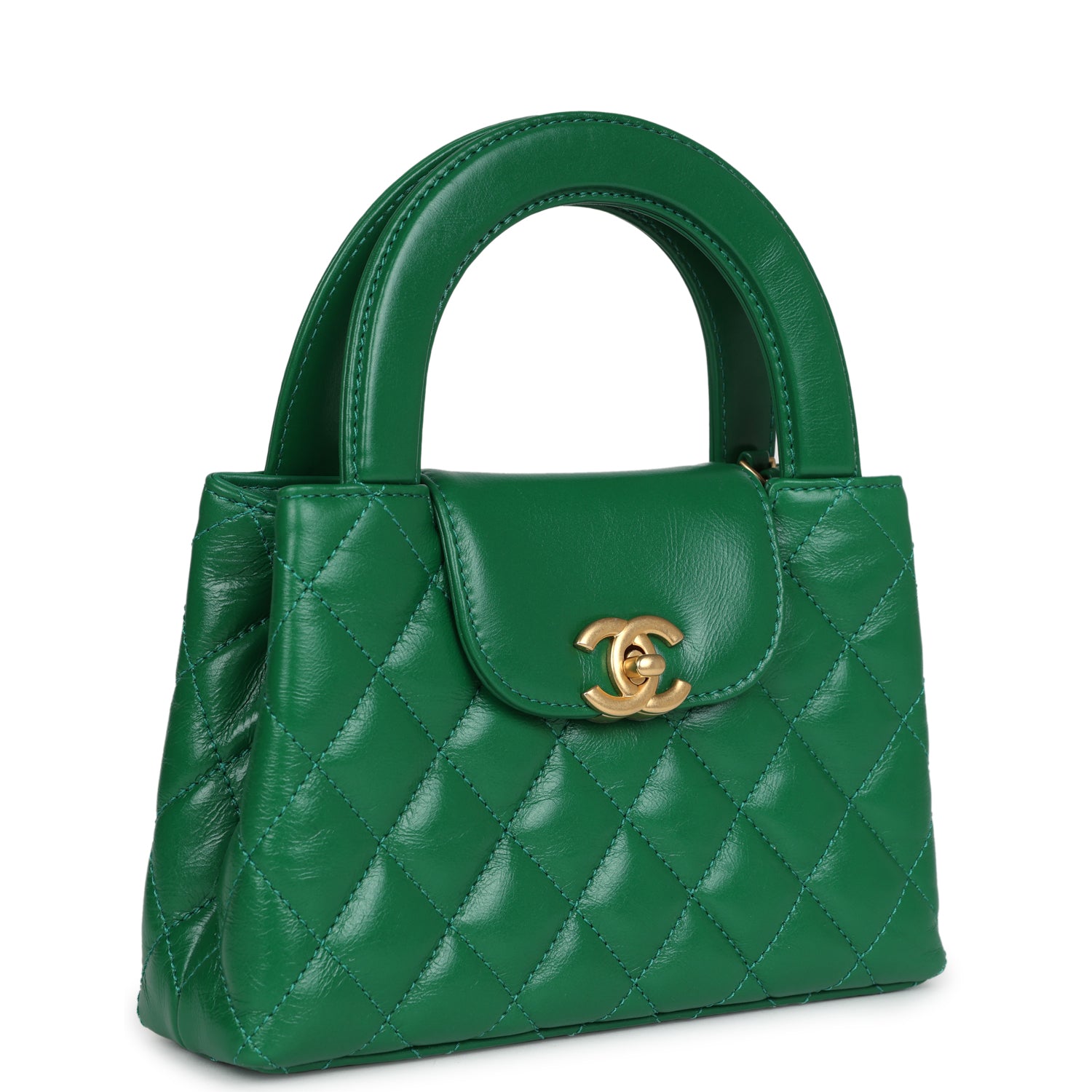 Chanel Small Kelly Shopper Dark Green Shiny Aged Calfskin Brushed Gold Hardware Women Shoes