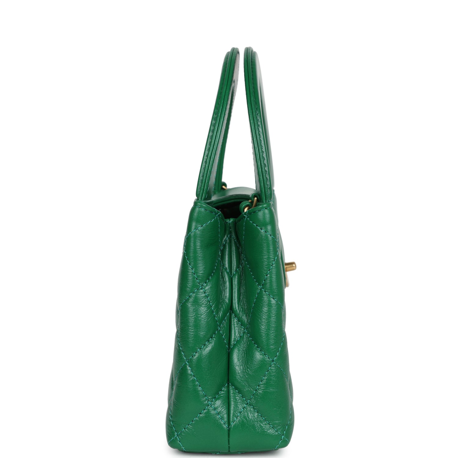 Chanel Small Kelly Shopper Dark Green Shiny Aged Calfskin Brushed Gold Hardware Women Shoes