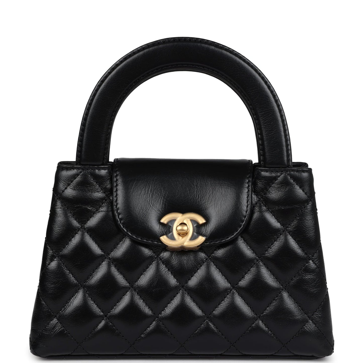 Chanel Small Kelly Shopper Black Shiny Aged Calfskin Brushed Gold Hardware Bag 4