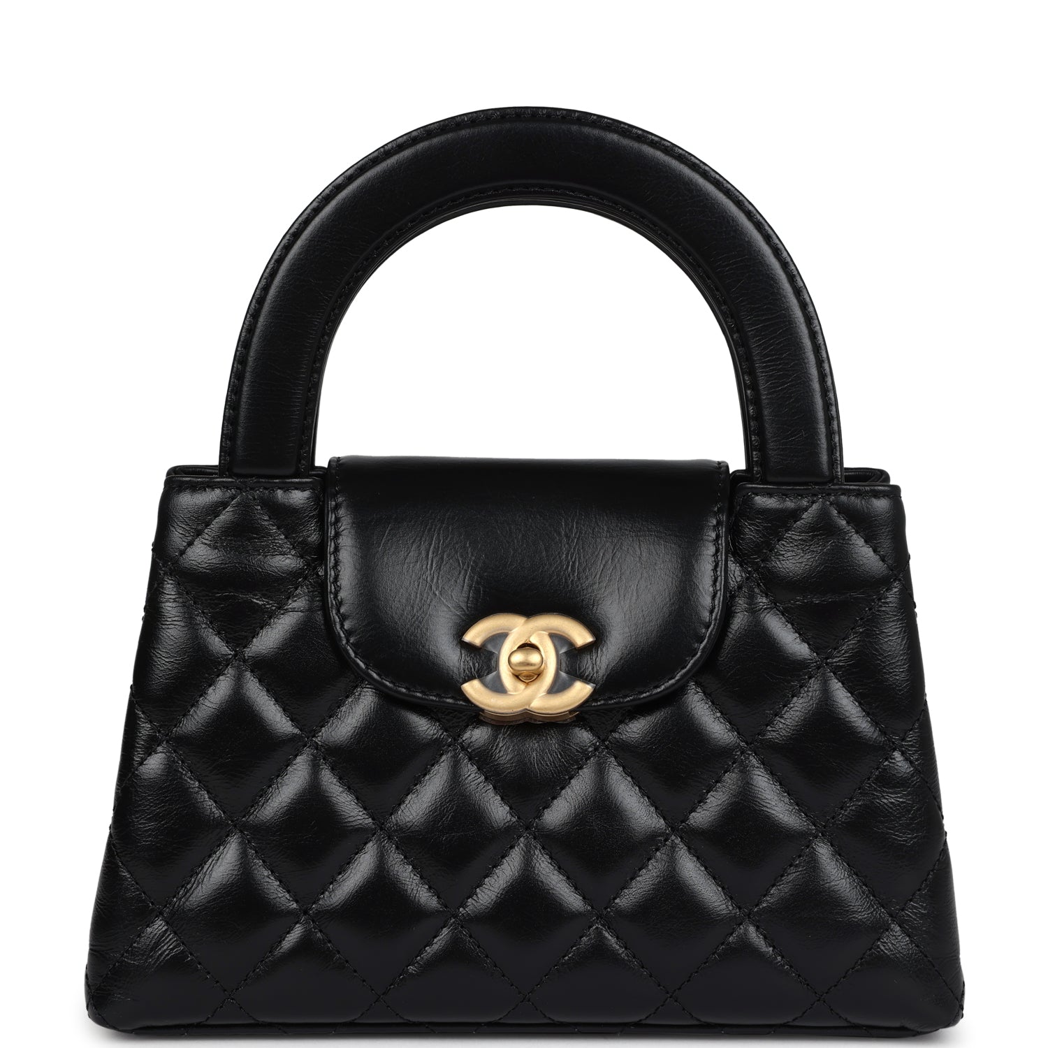 Chanel Small Kelly Shopper Black Shiny Aged Calfskin Brushed Gold Hardware Bag 4