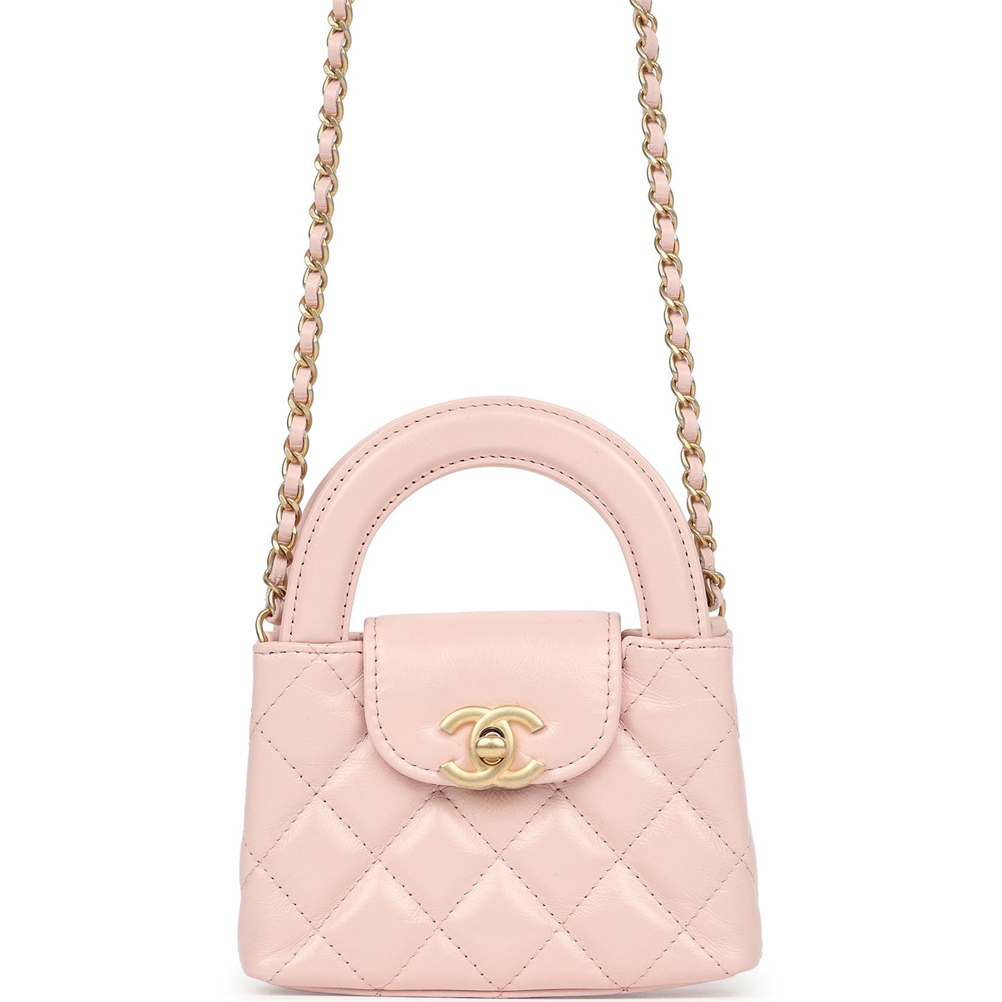 Chanel Nano Kelly Shopper Pink Shiny Aged Calfskin Brushed Gold Hardware