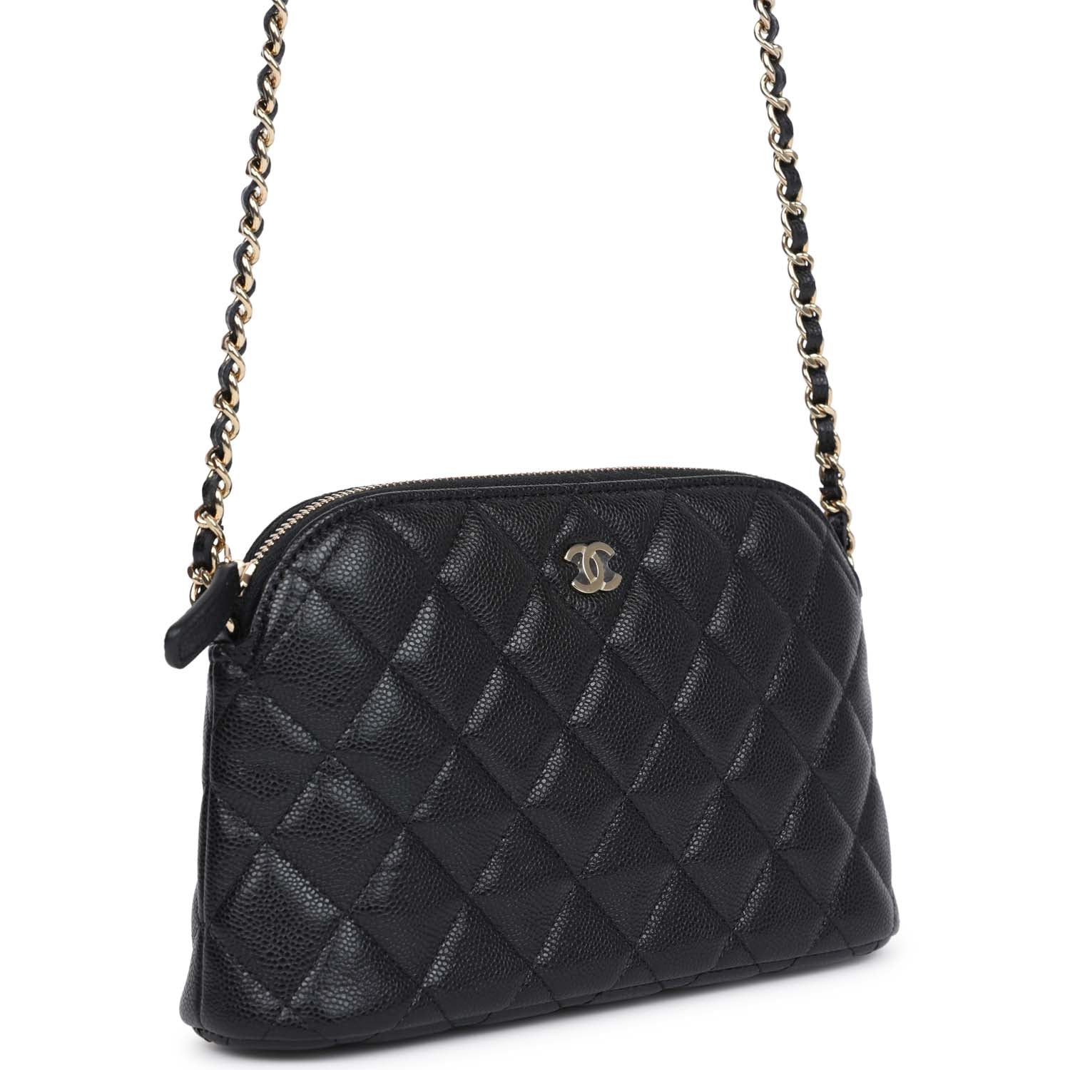 Chanel Small Clutch With Chain Crossbody Bag Black Caviar Light Gold Hardware