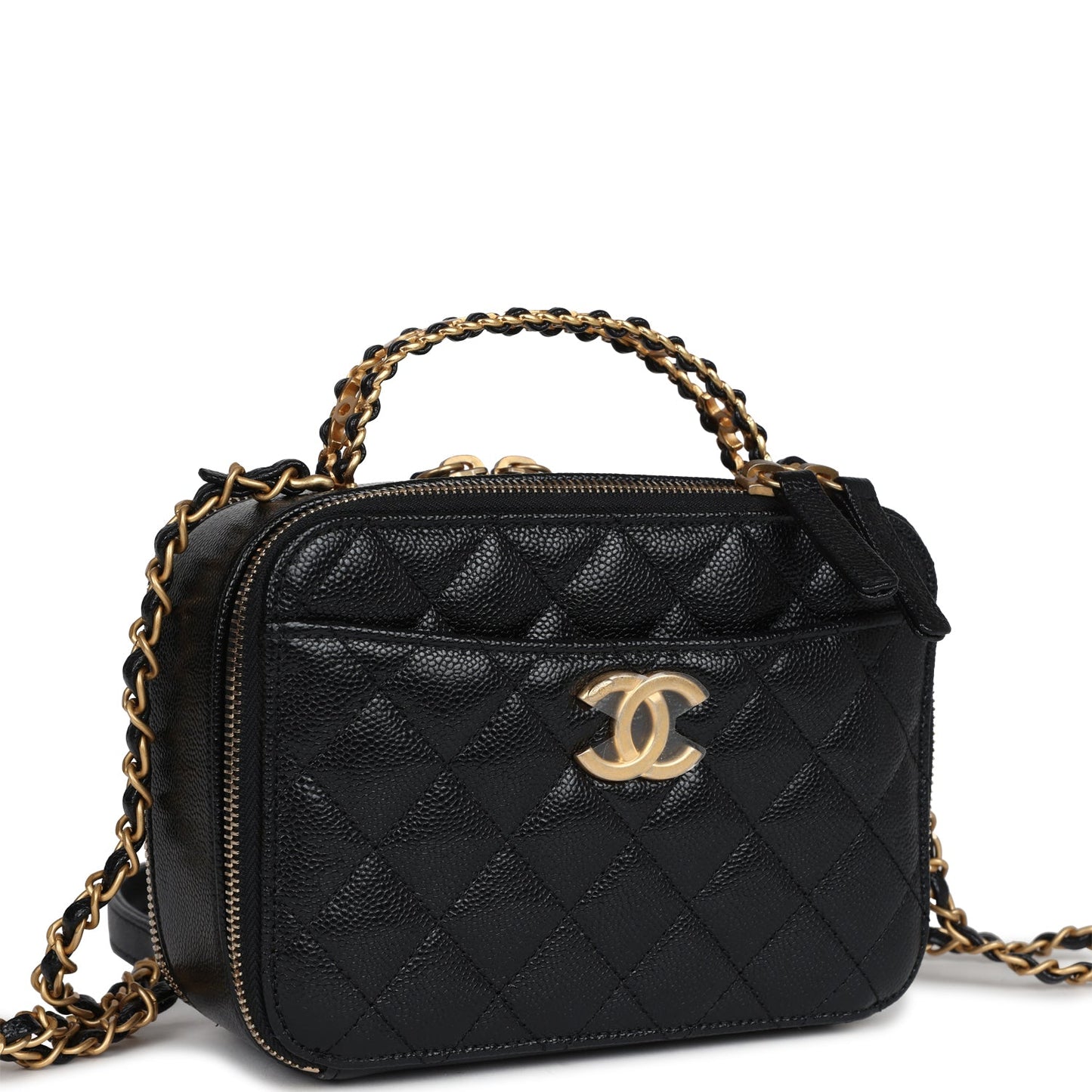 Chanel Small Pick Me Up Top Handle Vanity Case Black Caviar Brushed Gold Hardware Bag